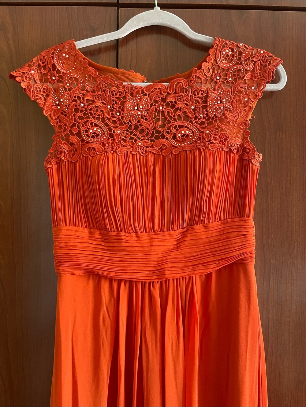NWT Ever Pretty Deep Orange Lace Bodice Formal Dress